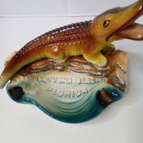 Vintage Daytona Beach Florida Ashtray Trinket Dish Alligator Crocodile - Picture 3 of 14